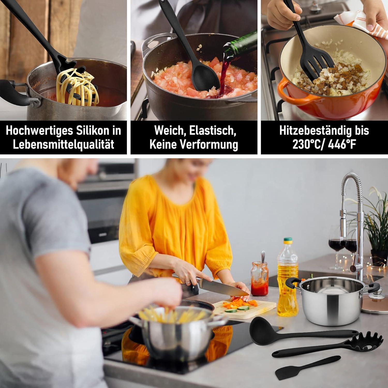 Küchenhelfer Set 9-teilig Schwarz Silikon Kochutensilien Antihaft