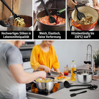 Küchenhelfer Set 9-teilig Schwarz Silikon Kochutensilien Antihaft