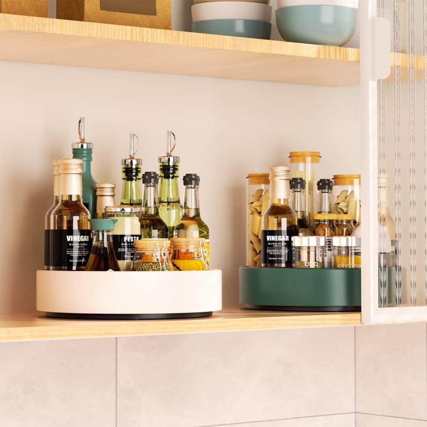 Lazy Susan Gewürzregal Metall Drehbar 2-Ebene Weiß Verstellbar