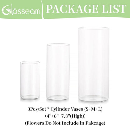3er Set Moderne Glaszylinder Vasen für Hochzeit & Wohnzimmer