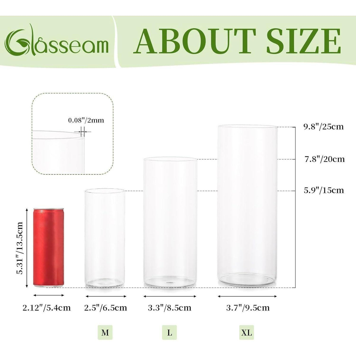 Glasvasen Zylinder Set 4 Stück klar modern 15-25cm Höhe