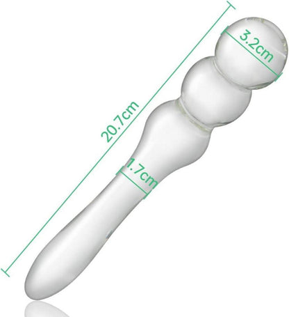 Glas Analplug mit konischem Griff und 3 Perlen für G-Punkt und Prostata Stimulation