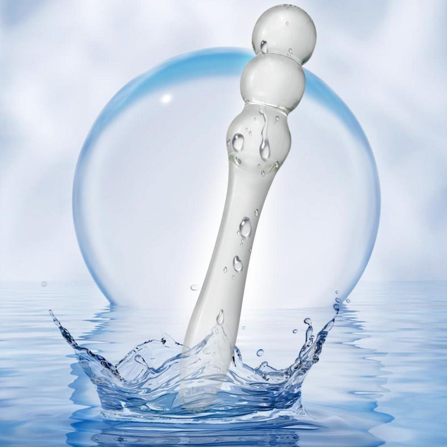 Crystal Pleasure Wand Glas Analplug mit konischem Griff und 3 Perlen