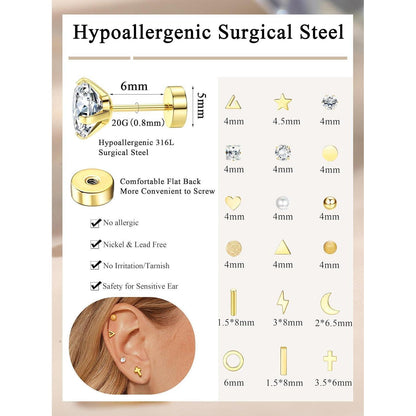 18 Paar Ohrstecker Set Damen Herren | Edelstahl Piercings Helix Tragus