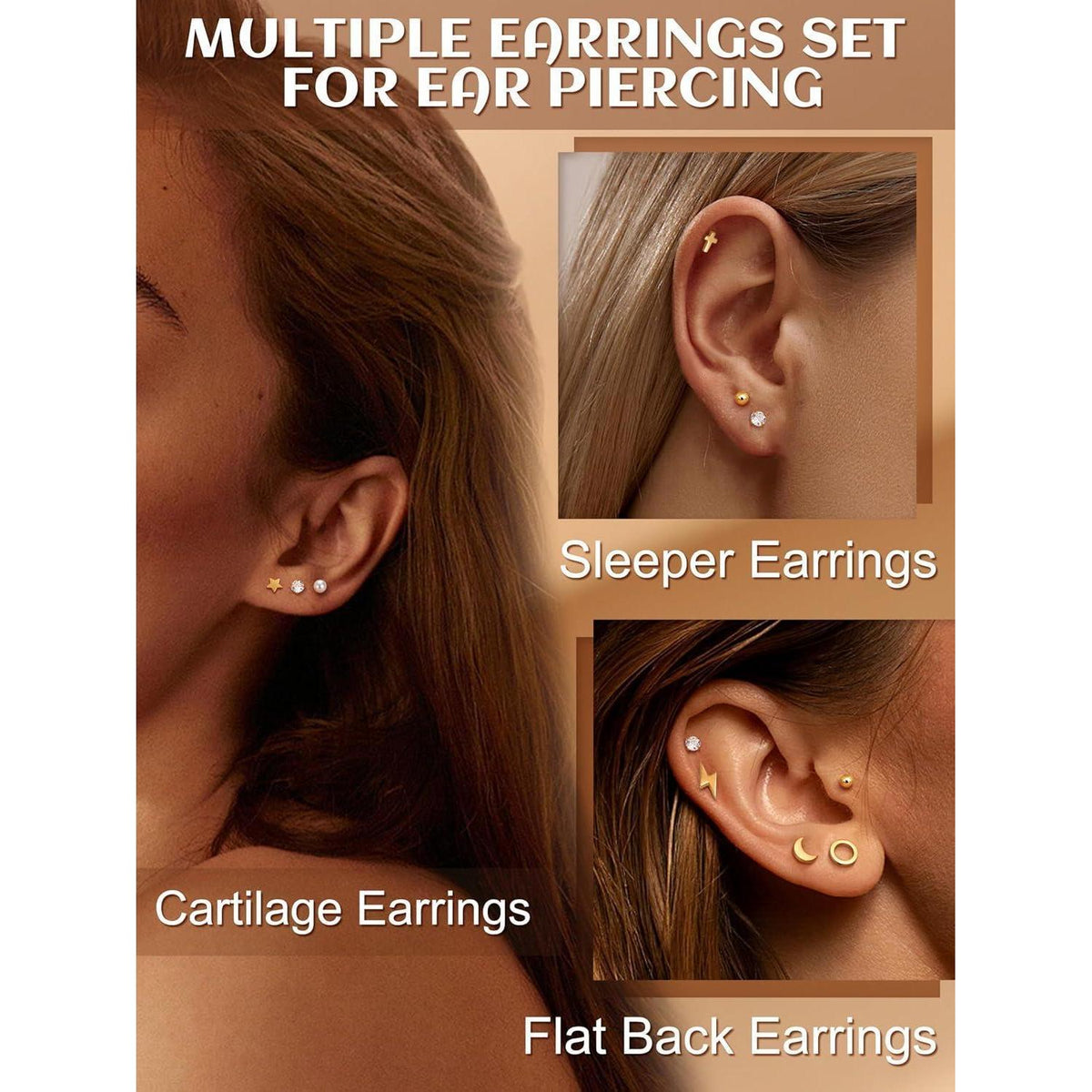 18 Paar Ohrstecker Set Damen Herren | Edelstahl Piercings Helix Tragus