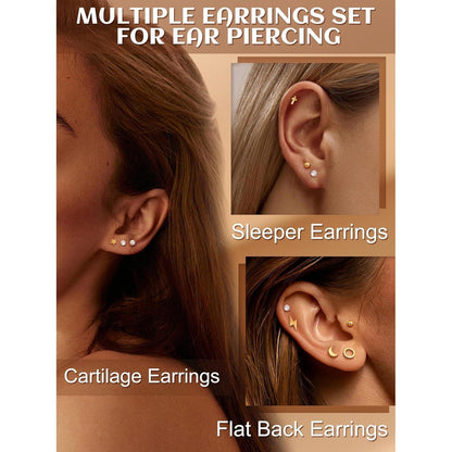 18 Paar Ohrstecker Set Damen Herren | Edelstahl Piercings Helix Tragus