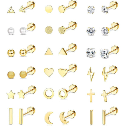 18 Paar Ohrstecker Set Damen Herren | Edelstahl Piercings Helix Tragus
