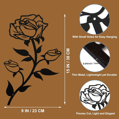 ESTART Große Rosen Wanddekoration 38cm Schwarz Metall