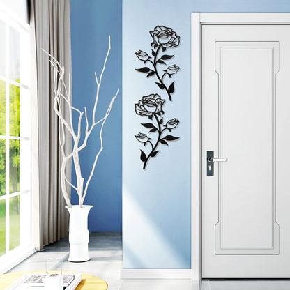 ESTART Große Rosen Blumen Wanddekoration, 38CM Hoch Schwarz Metall 2 Stücke