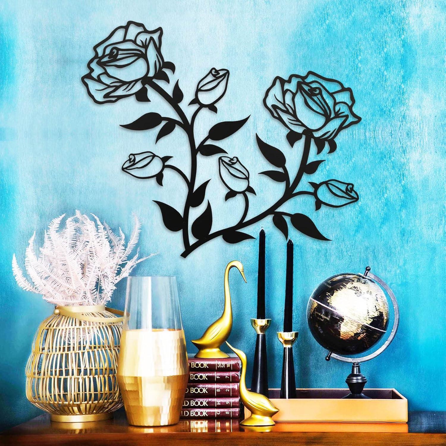 Große Rosen Wanddekoration 38cm Schwarz Metall Kunst-Ornament