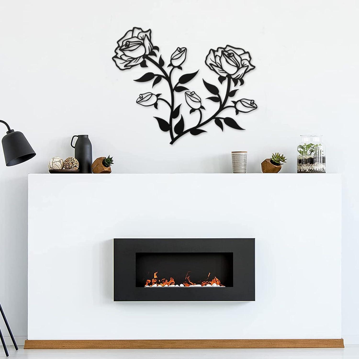 Große Rosen Blumen Wanddekoration 38cm Schwarz Metall Kunst-Ornament