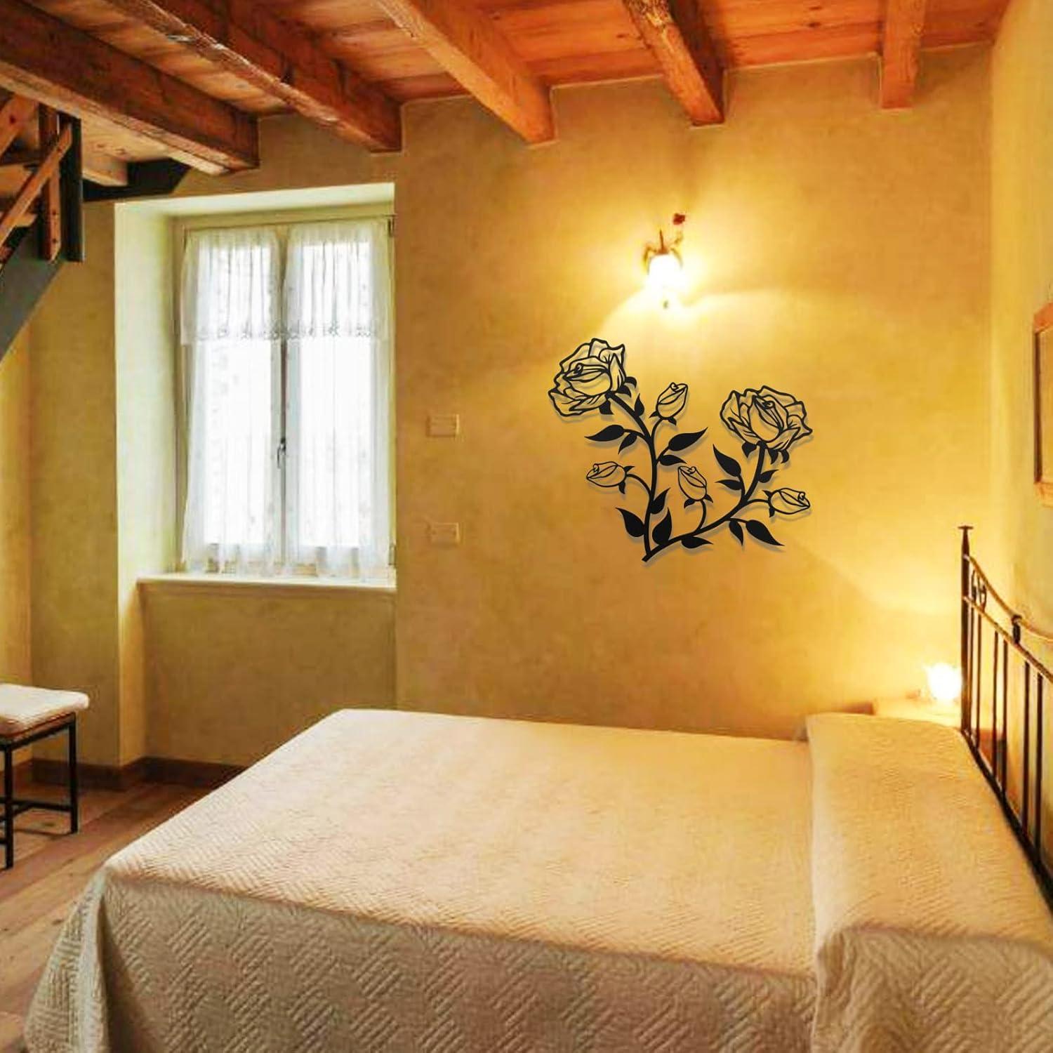 Große Rosen Wanddekoration 38cm Schwarz Metall Kunst-Ornament