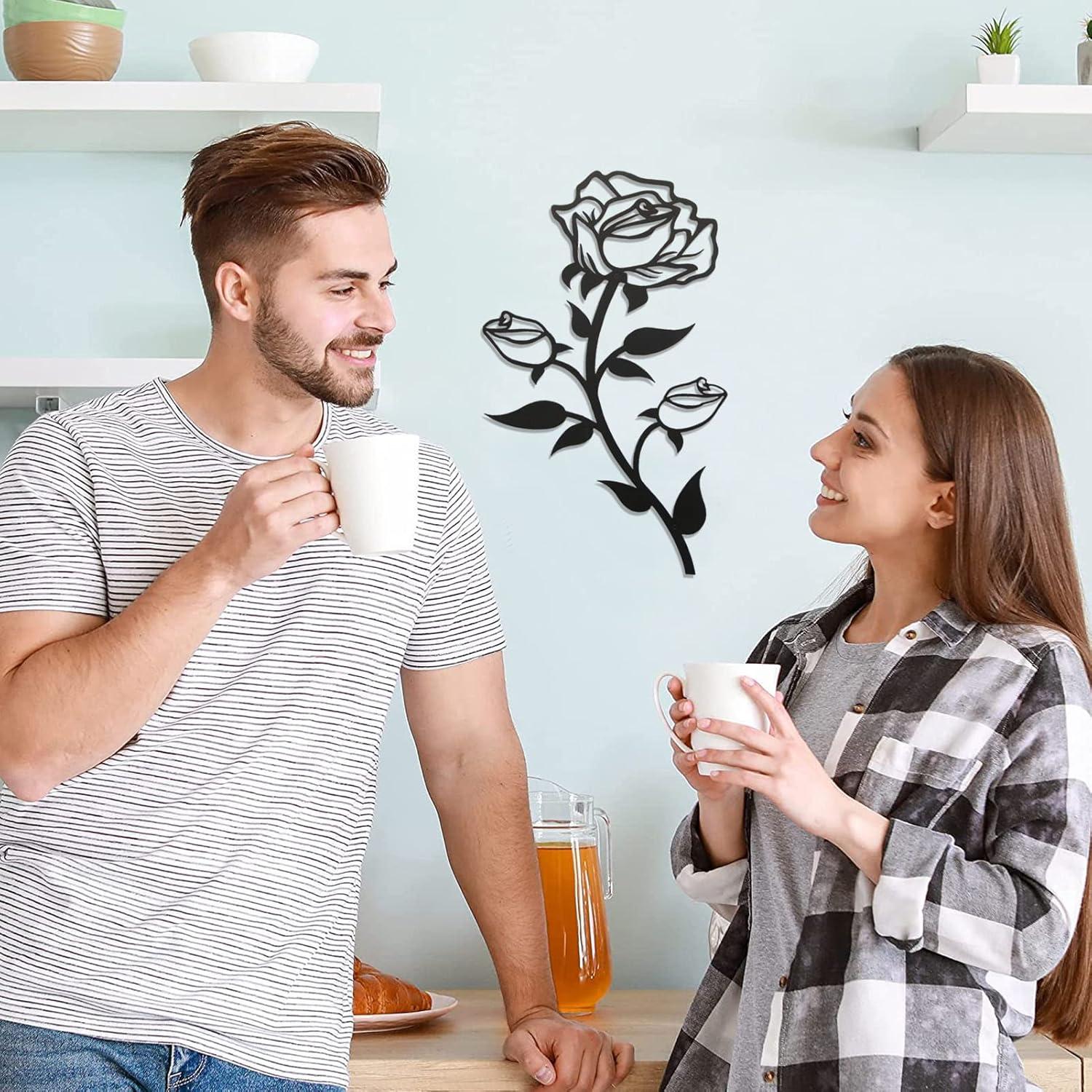 Schwarze Metall-Rosen-Wanddekoration 38 cm für Zuhause Büro Drinnen Draußen