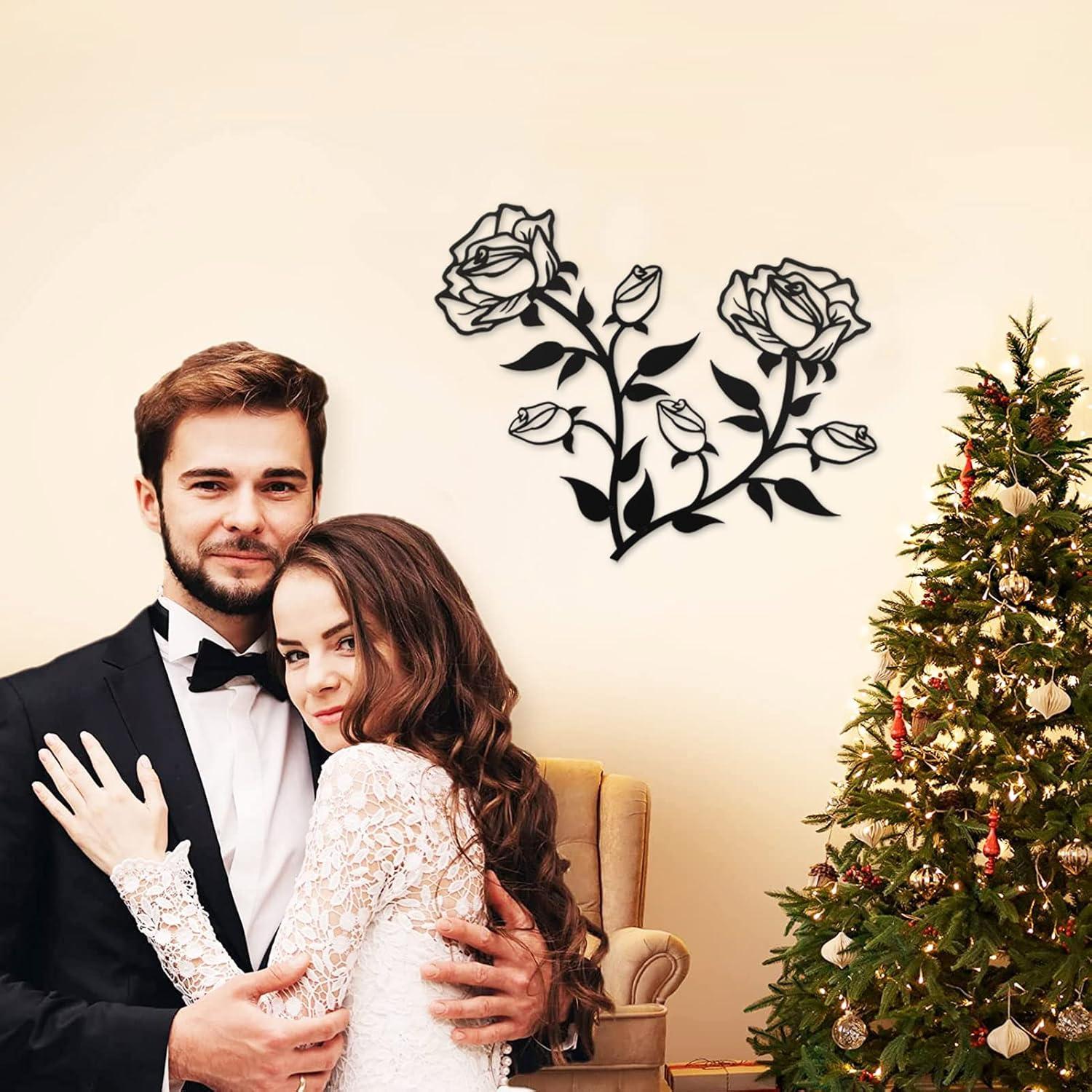 Estark Große Rosen Wanddekoration 38cm Metall Schwarz Kunst Ornament