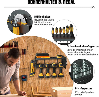 Wandhalterung Werkzeugregal für Akku Schlagbohrschrauber - Aufbewahrung mit 4 Steckplätzen