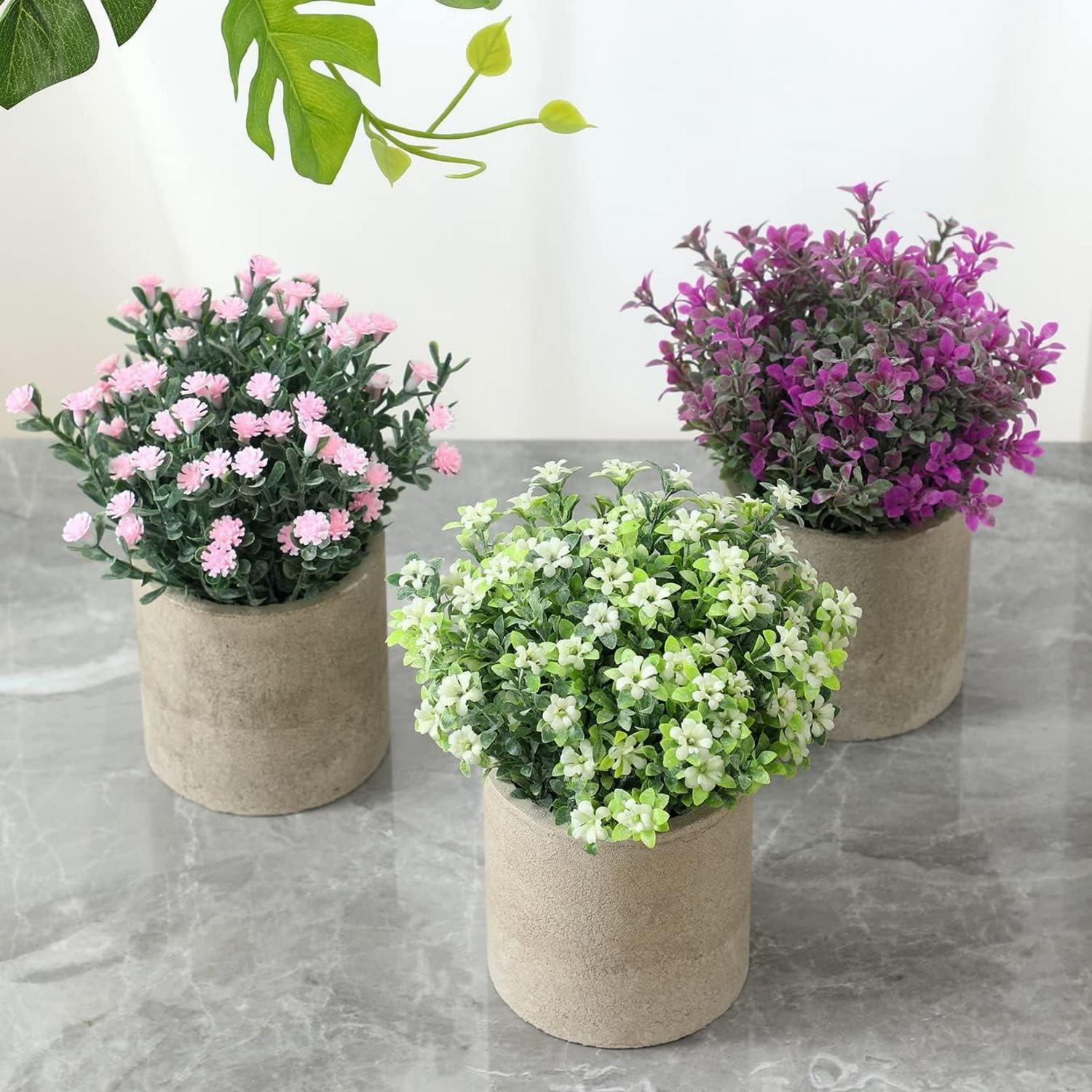 Künstliche Pflanzen im Topf, 3er Set Mini Kunstpflanze, Deko