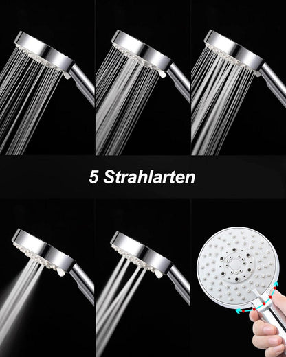 Duschkopf Wassersparend mit Schlauch 2M 5 Strahlarten Hochdruck