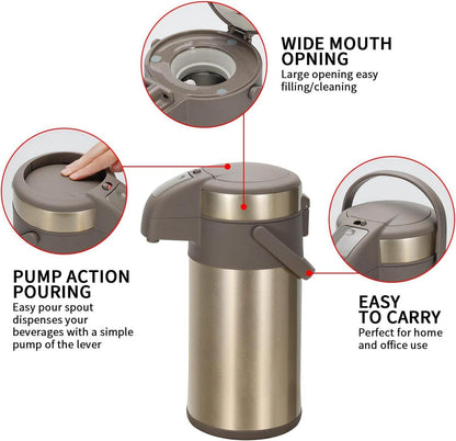 Olerd 3,0 Liter Pump Thermoskanne Edelstahl Kaffeekaraffe Kanne