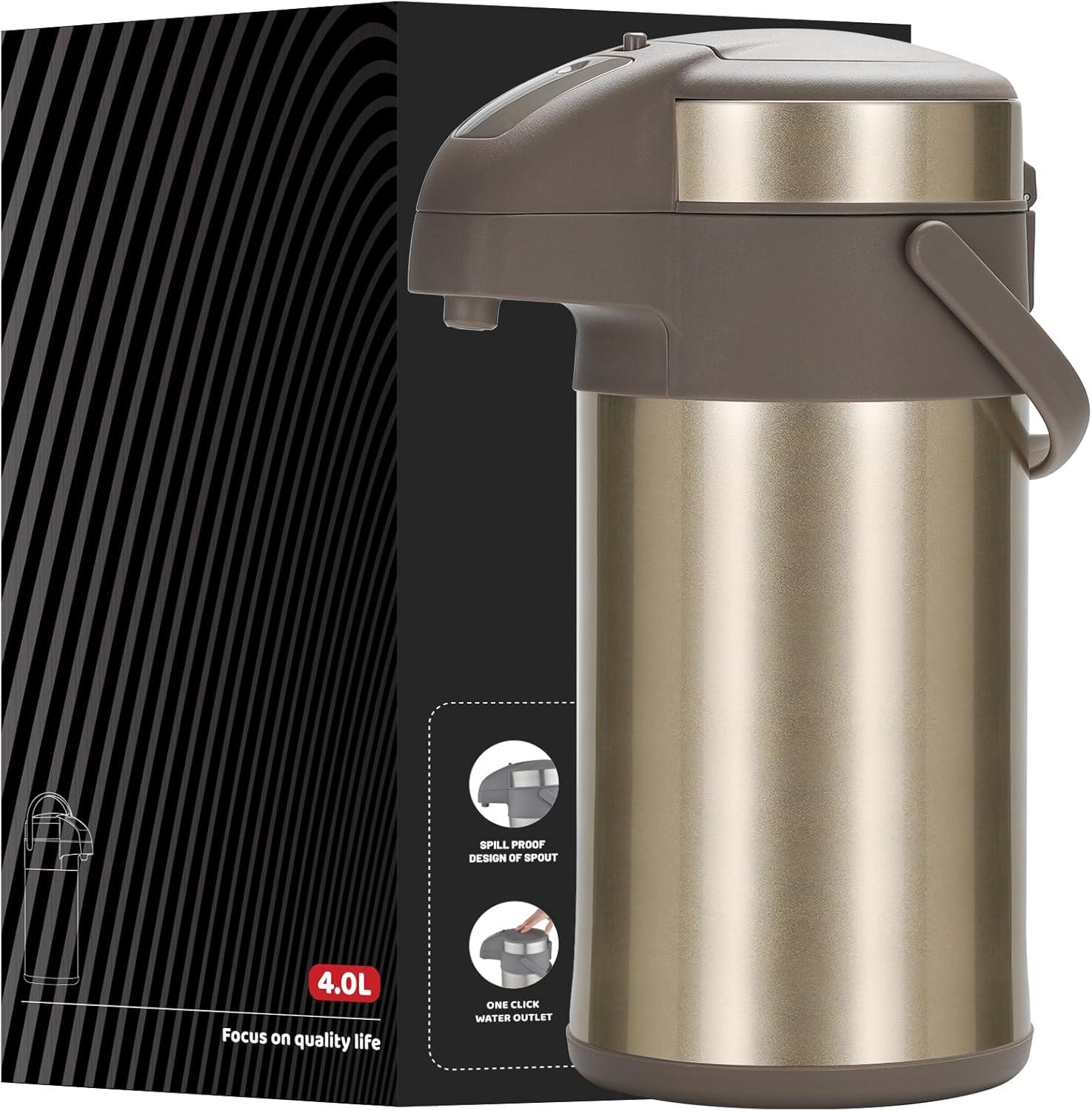Olerd 3,0 Liter Edelstahl Pumpkannen Thermoskanne mit Pumpmechanismus, Kaffeekaraffe