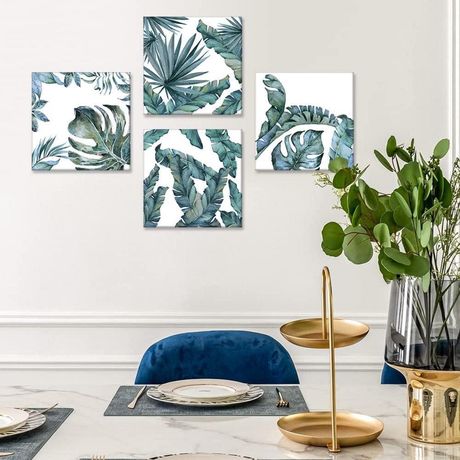 4-teiliges Tropische Grüne Blätter Leinwandbild Set 30x30cm