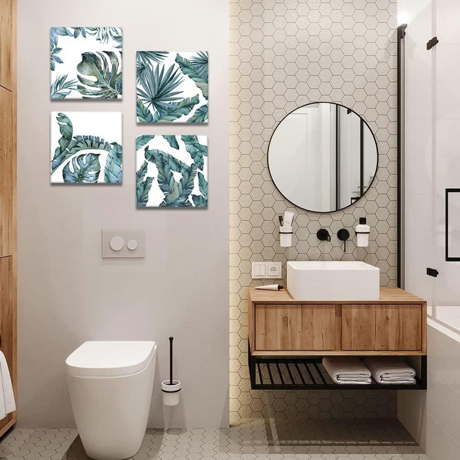 4-teiliges Leinwandbild Tropische Grüne Blätter Kunstdruck 30x30cm