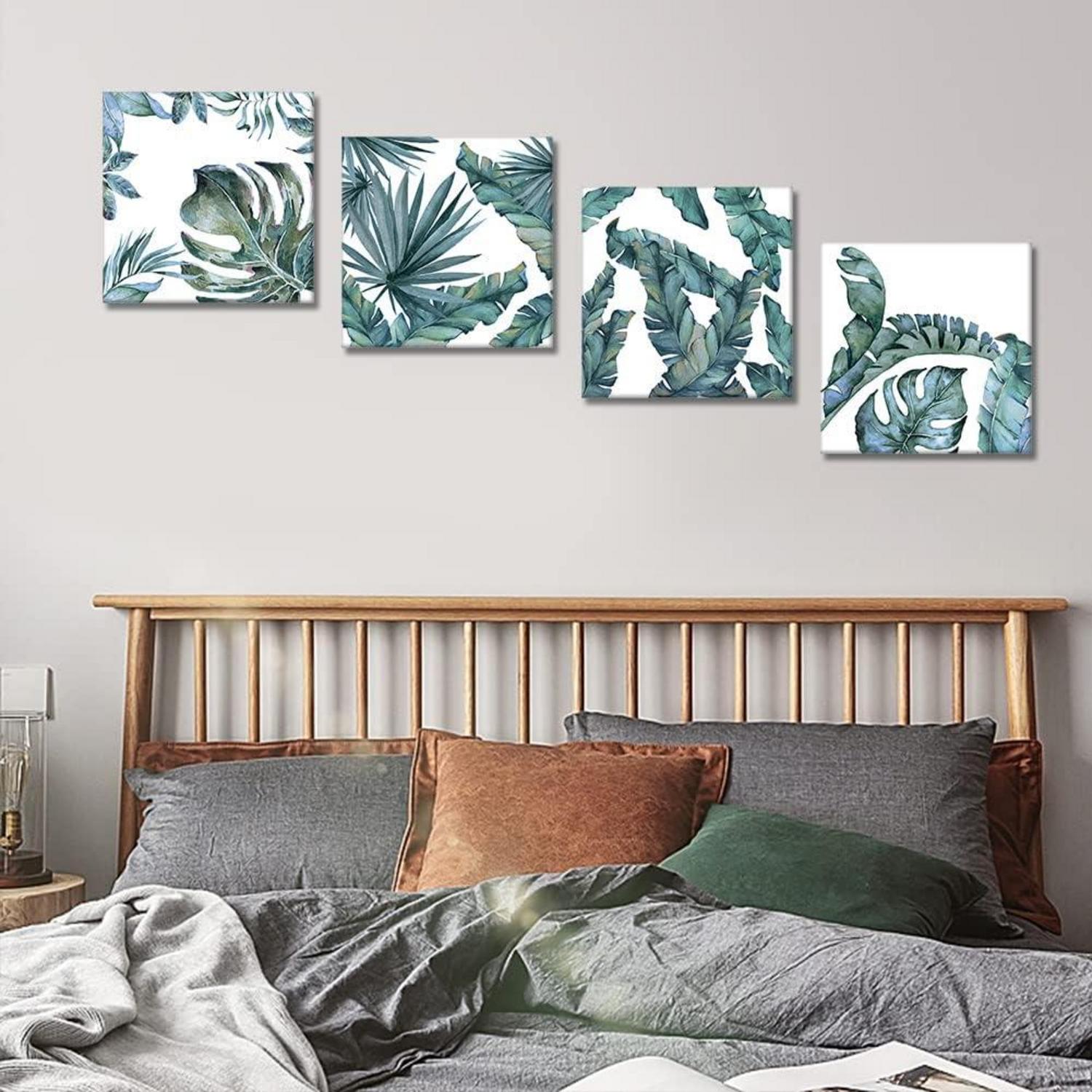 4tlg. Leinwandbilder Tropische Grüne Blätter 30x30cm - Wandbild Moderne Kunst