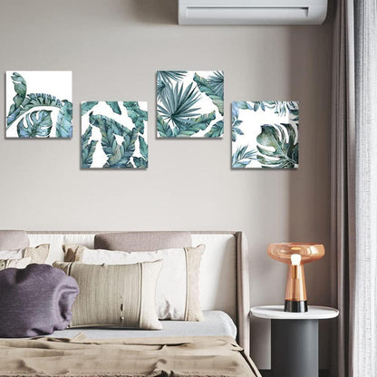 4er Set Leinwandbilder Tropische Grüne Blätter - Moderne