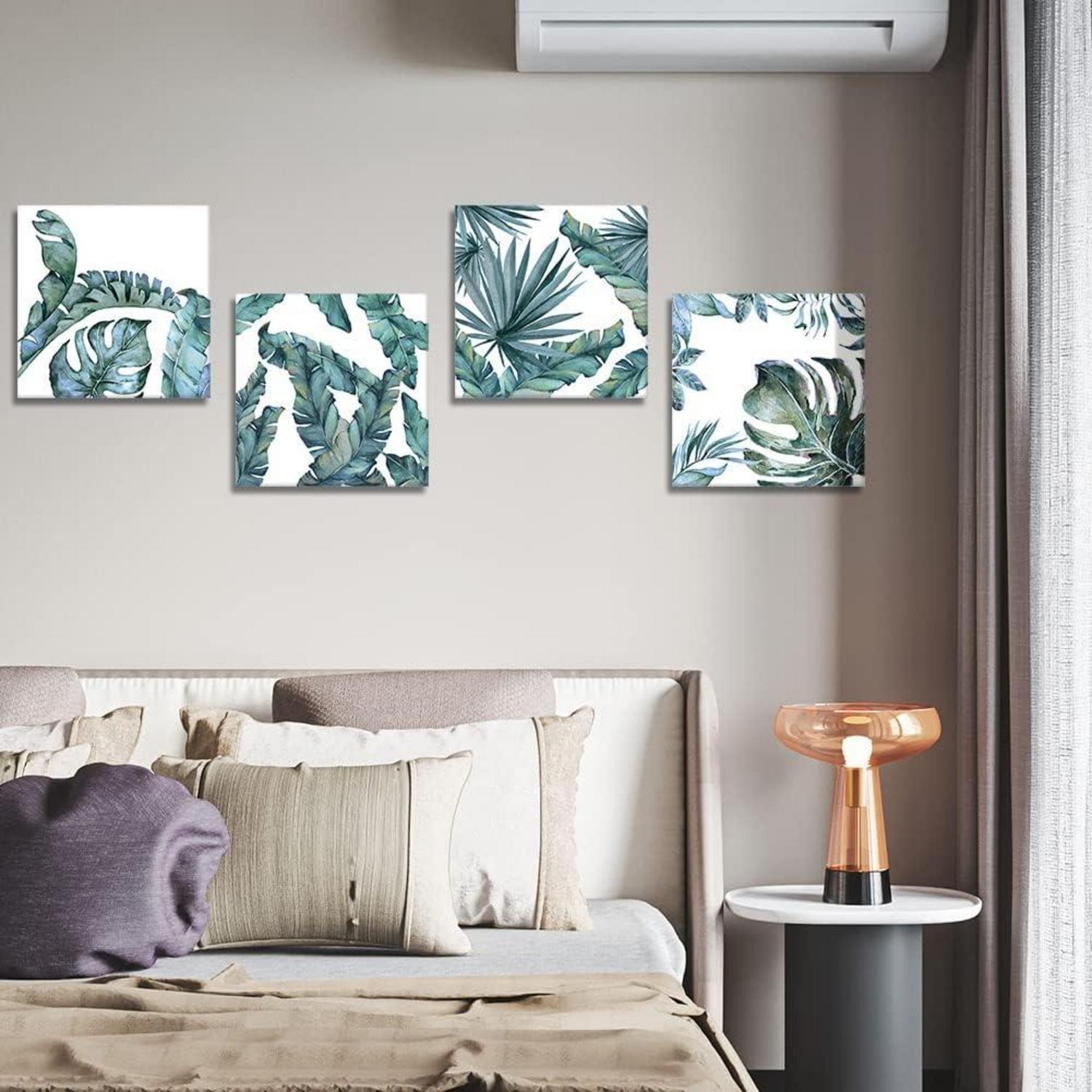 4er Set Leinwandbilder Tropische Grüne Blätter - Moderne