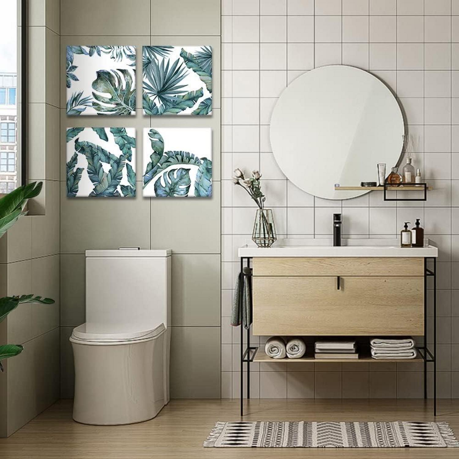 4-teiliges Leinwandbild Tropische Grüne Blätter Kunstdruck 30x30cm