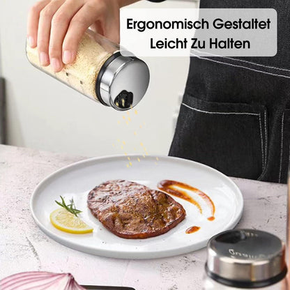 2er Set Gewürzgläser Borosilikatglas Drehdeckel 150ml 4-Loch Design