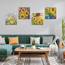 4-teiliges Sonnenblumen-Ölgemälde Leinwandbilder Set 30x30cm