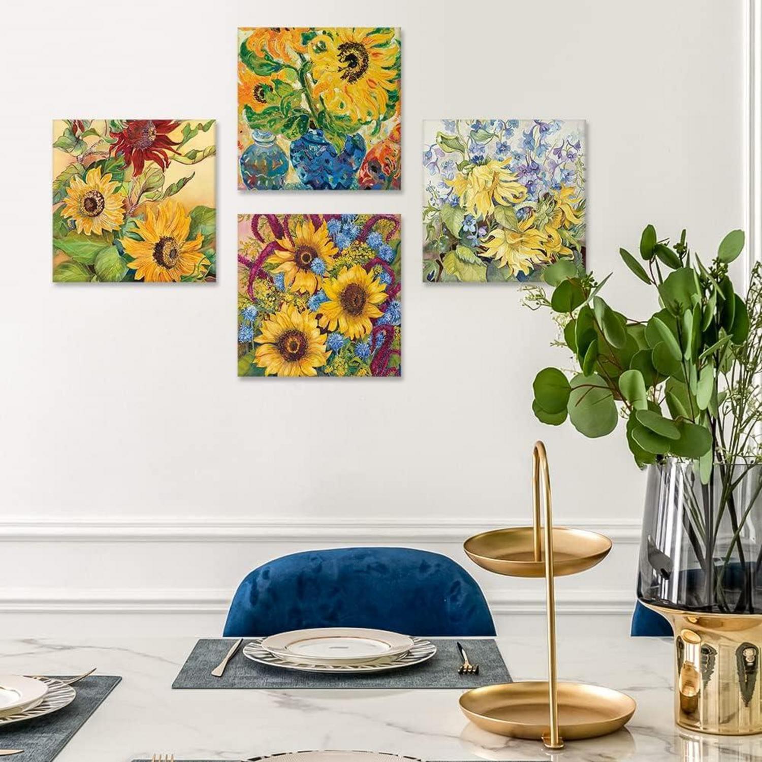 Moderne Sonnenblumen-Wandbilder 4-teilig 30x30cm