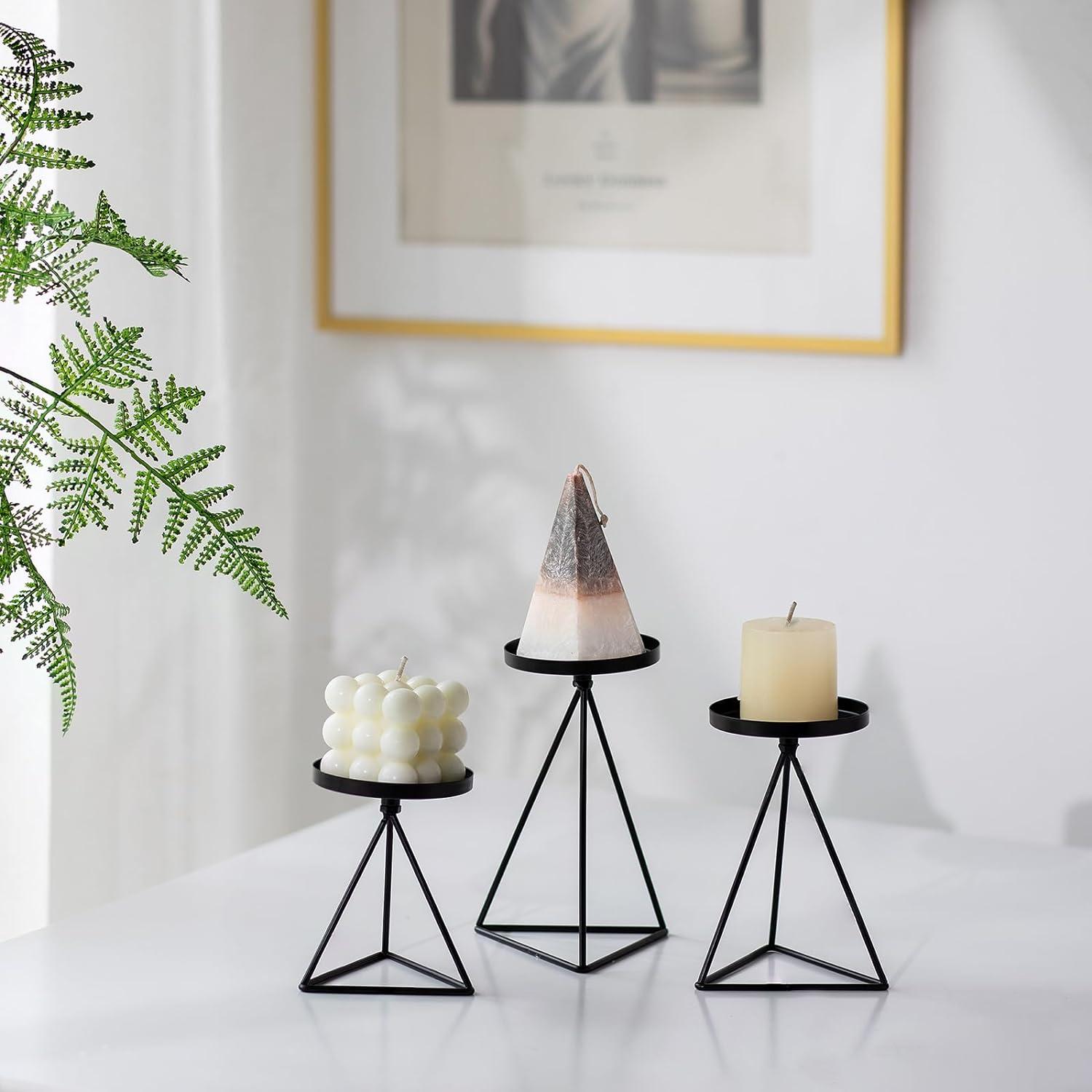 Schwarzer Vintage Metallkerzenständer 3er Set für Stumpenkerzen
