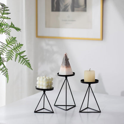 Schwarzer Vintage Metallkerzenständer 3er Set für Stumpenkerzen