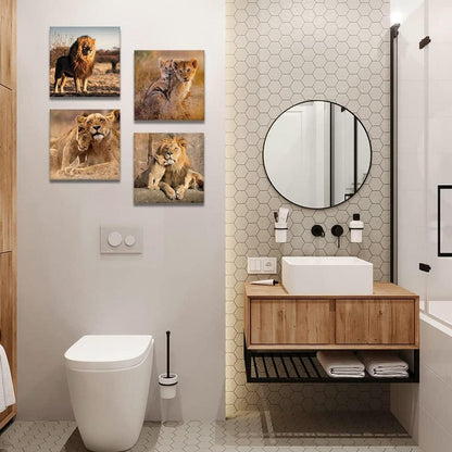 4-teilig Leinwandbilder Löwenfamilie Wandbild Kunstdruck 30x30cm