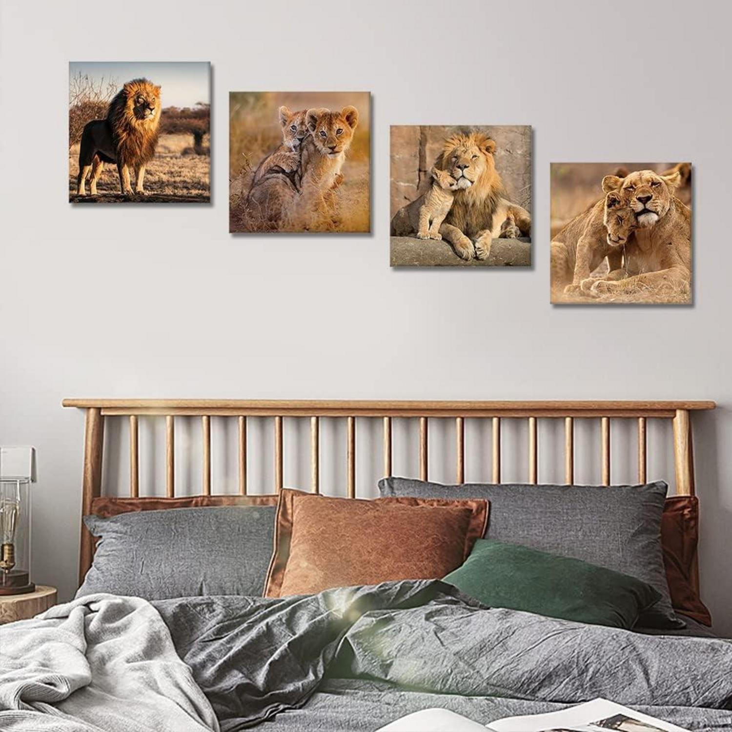 Leinwandbilder Löwenfamilie Wandbild Kunstdruck 30x30 cm 4-teilig