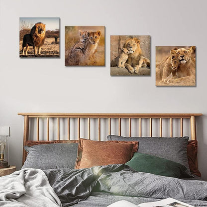Leinwandbilder Löwenfamilie Wandbild Kunstdruck 30x30 cm 4-teilig