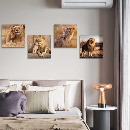 4-teiliges Leinwandbild Löwenfamilie 30x30cm Wohnzimmer Küche Bad