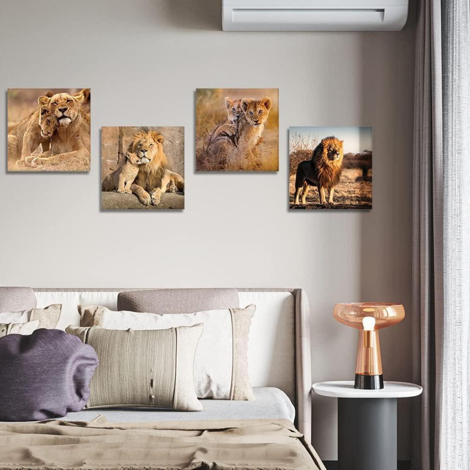 4-teiliges Leinwandbild Löwenfamilie 30x30cm Wohnzimmer Küche Bad