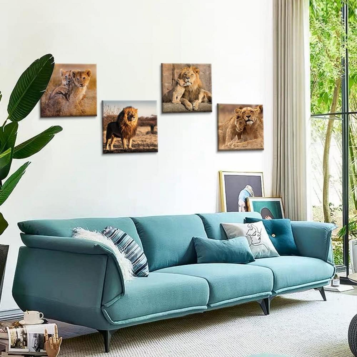 4-teilig Leinwandbilder Löwenfamilie Wandbild Kunstdruck 30x30cm