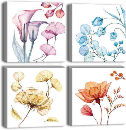 Moderne Leinwandbilder 4-teilig mit Weichem Blumenmotiv