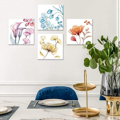Moderne Leinwandbilder 4-teilig mit Weichem Blumenmotiv