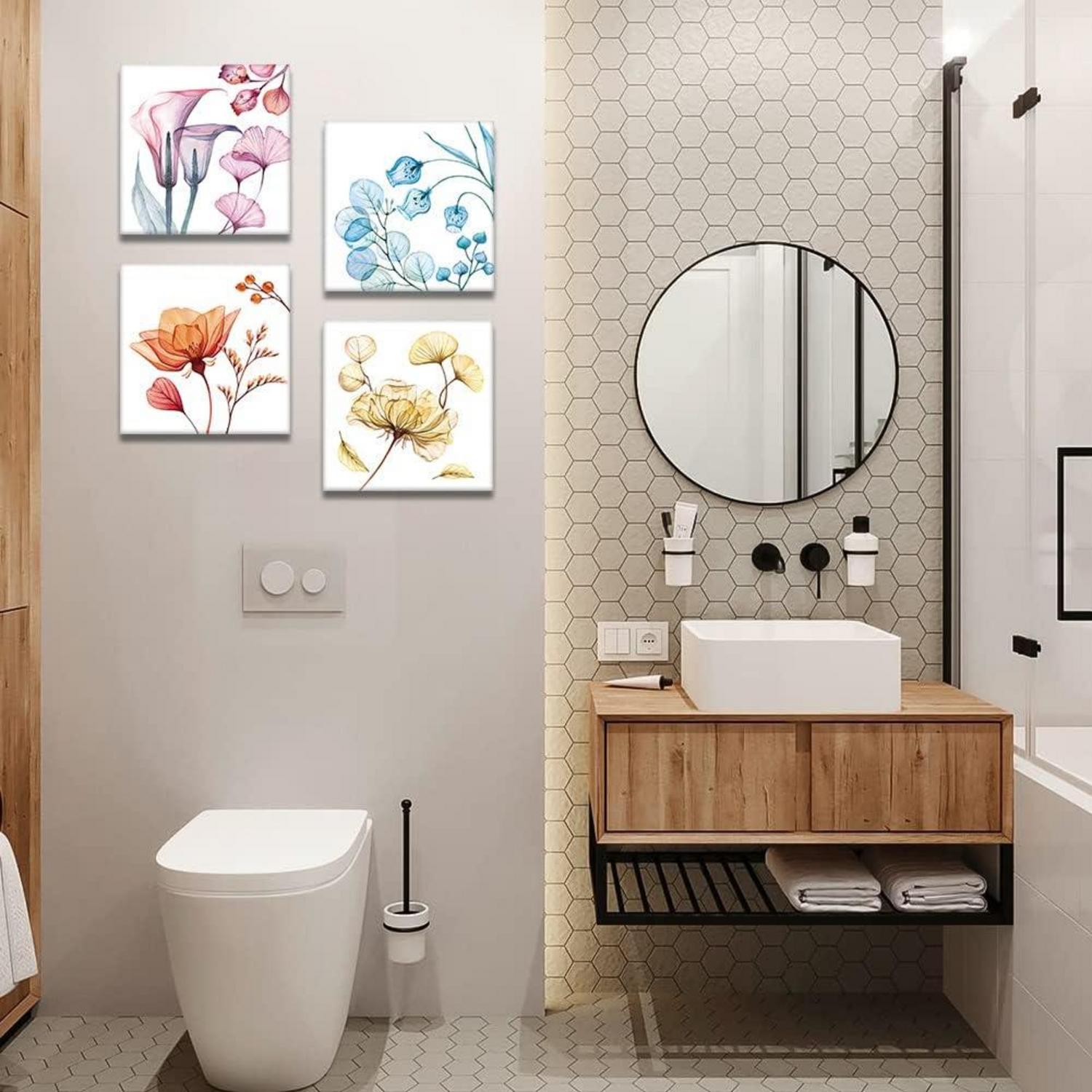 4-teiliges Leinwandbilder Set Weiche Blume Motiv Kunstdruck - Moderne Wanddekoration 30 x 30 cm