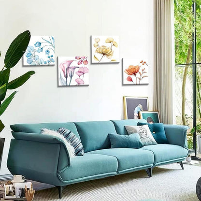 4-teiliges Leinwandbilder Set Weiche Blume Motiv Kunstdruck - Moderne Wanddekoration 30 x 30 cm