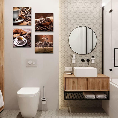 4-teiliges Leinwandbild Kaffeebohnen Kaffee Motiv Wandbild