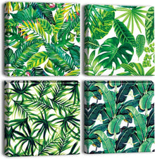 Moderne Grüne Blätter Leinwandbilder Set 30x30 Wandbild 4-teilig