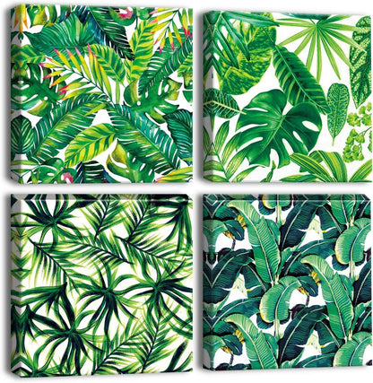Moderne Grüne Blätter Leinwandbilder Set 30x30 Wandbild 4-teilig