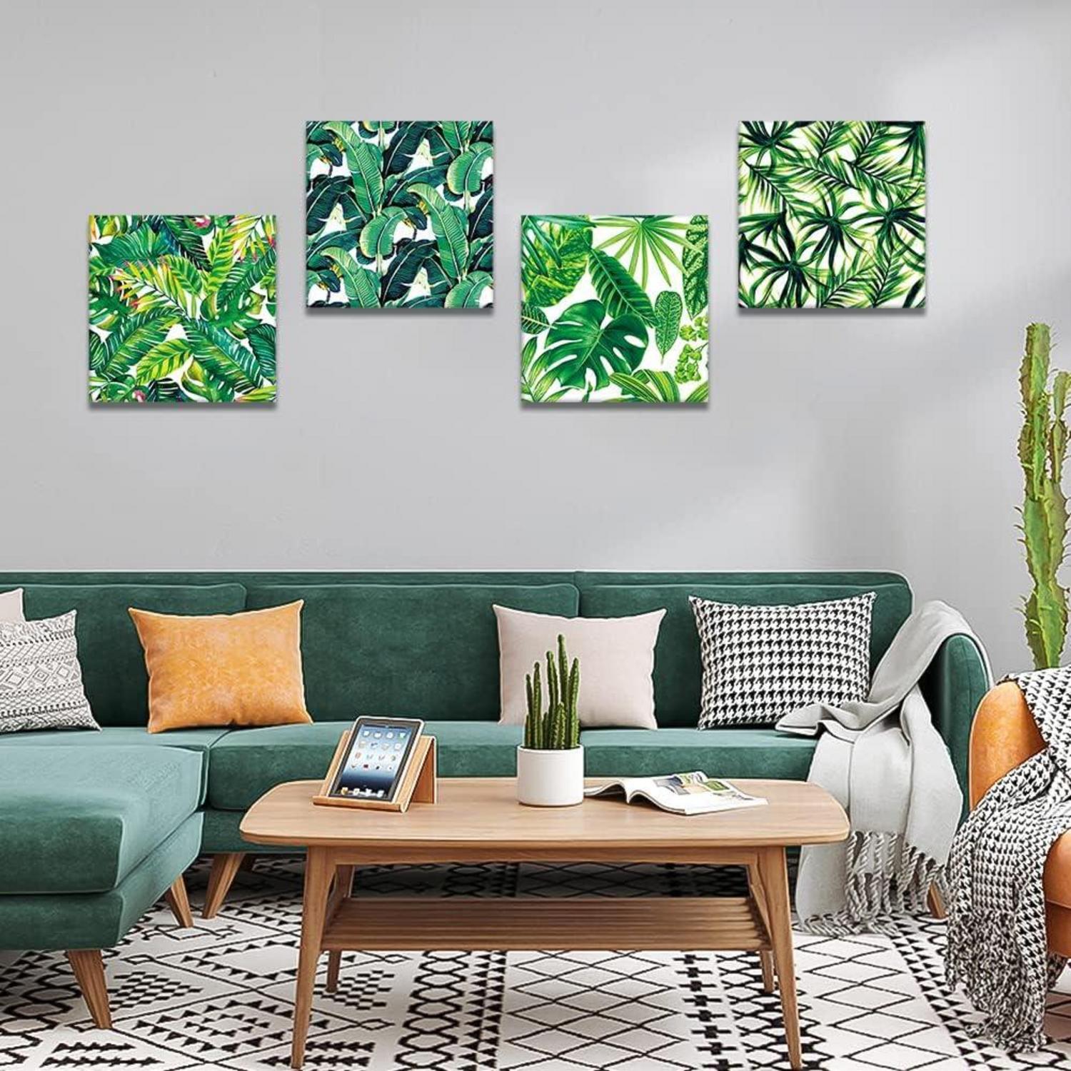 Grüne Blätter Leinwandbilder 4-teilig für Wanddekoration