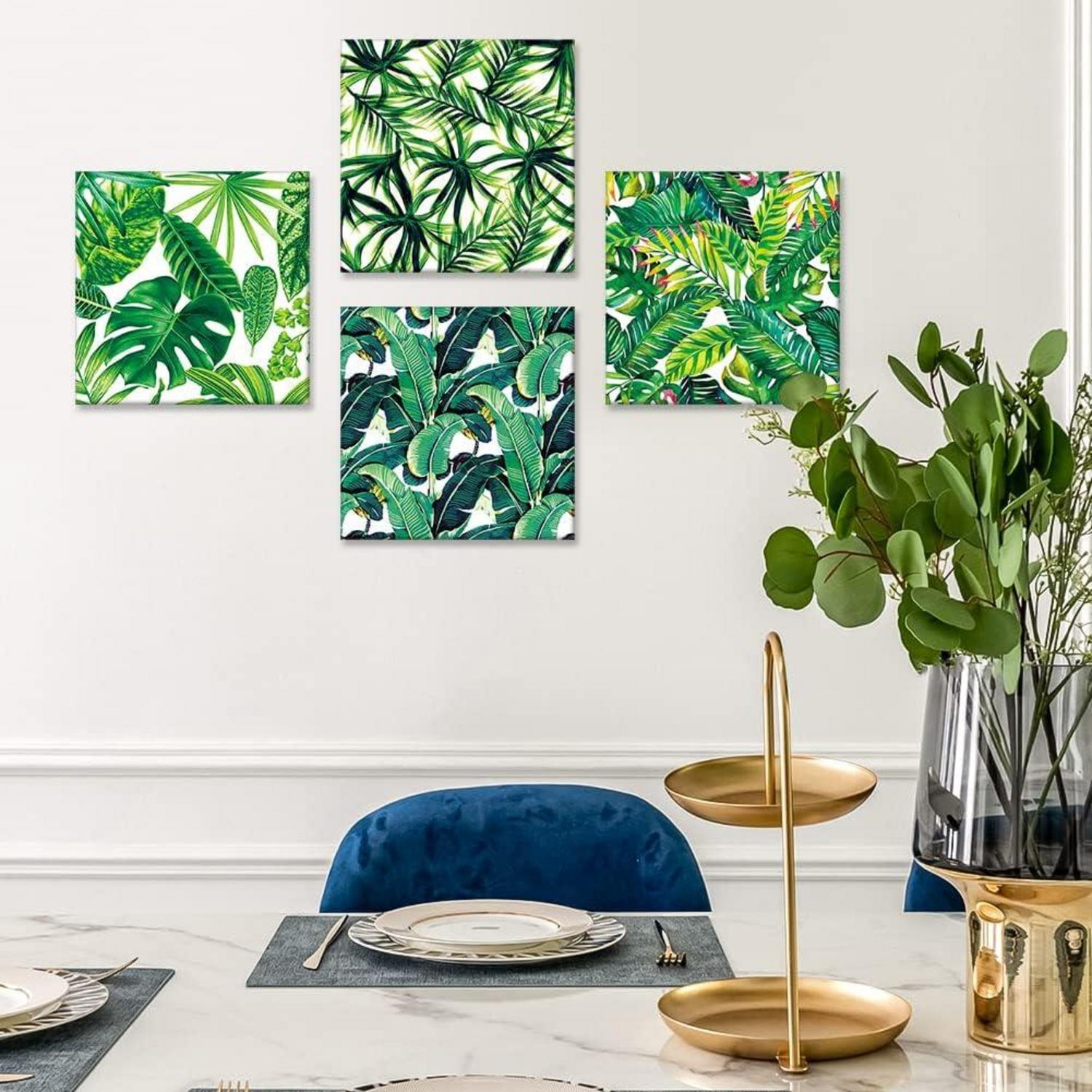 Moderne Grüne Blätter Leinwandbilder Set 30x30 Wandbild 4-teilig