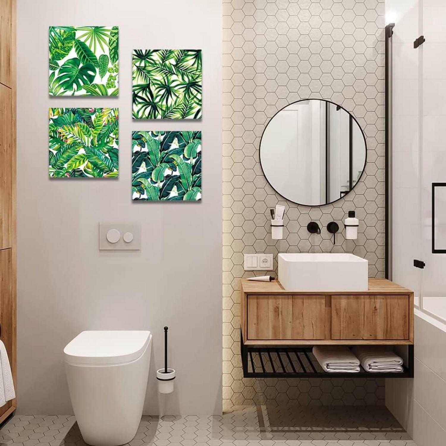 4er Set Leinwandbilder Grüne Blätter Kunstdruck Wanddekoration 30x30cm